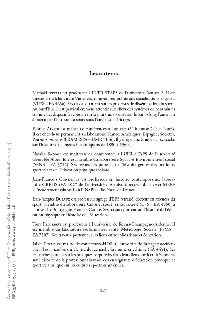 Former les enseignants d'EPS en France au XXE siècle