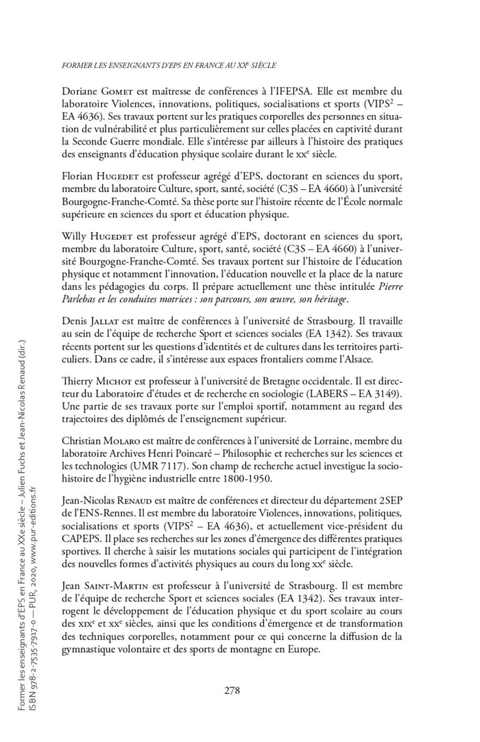 Former les enseignants d'EPS en France au XXE siècle