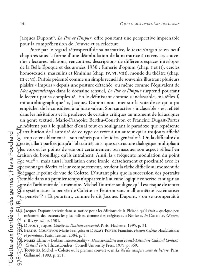 Colette aux frontières des genres: Relire Le Pur et l'impur