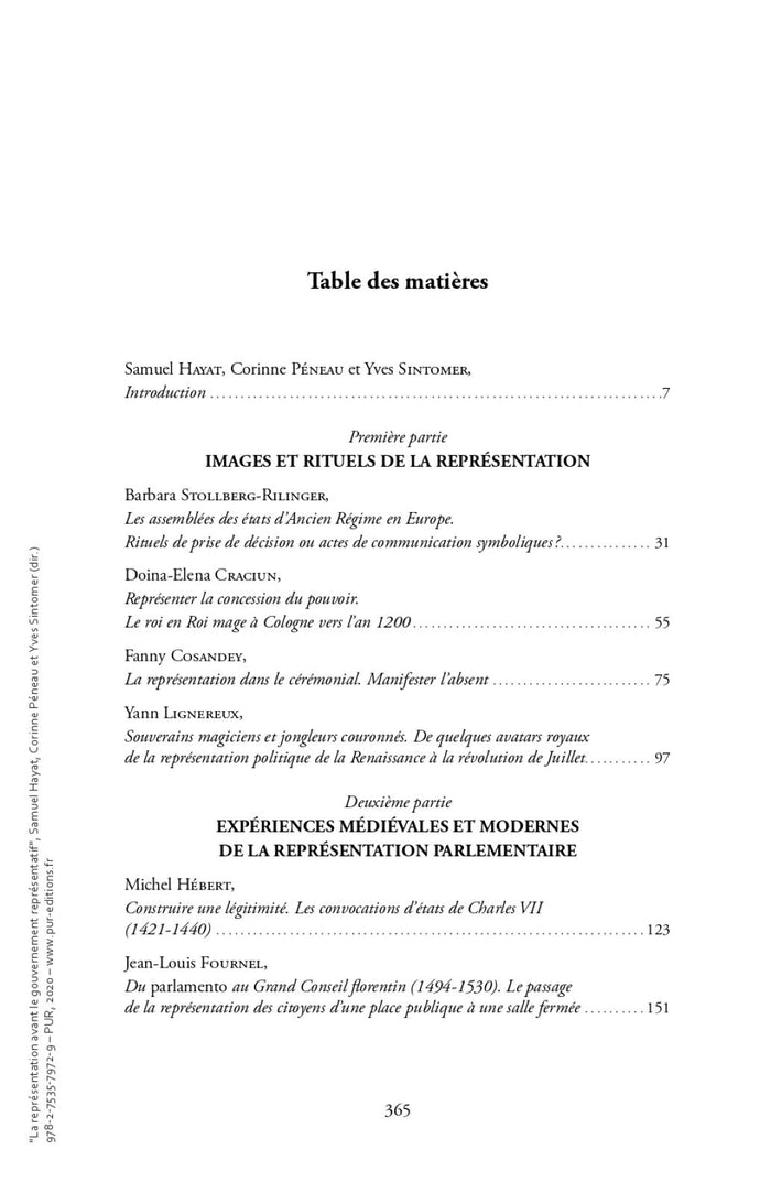 La représentation avant le gouvernement représentatif