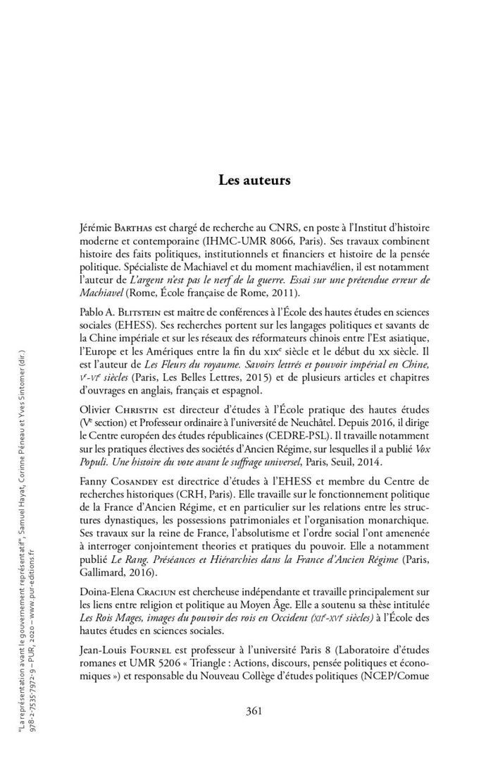 La représentation avant le gouvernement représentatif