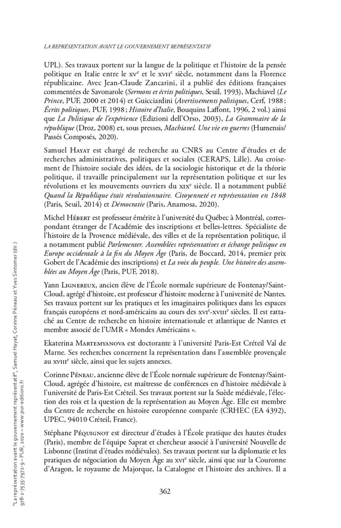 La représentation avant le gouvernement représentatif
