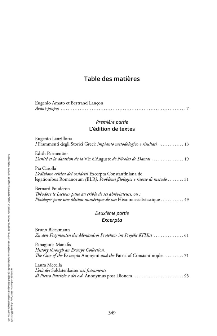 Les historiens fragmentaires de langue grecque à l'époque impériale et tardive
