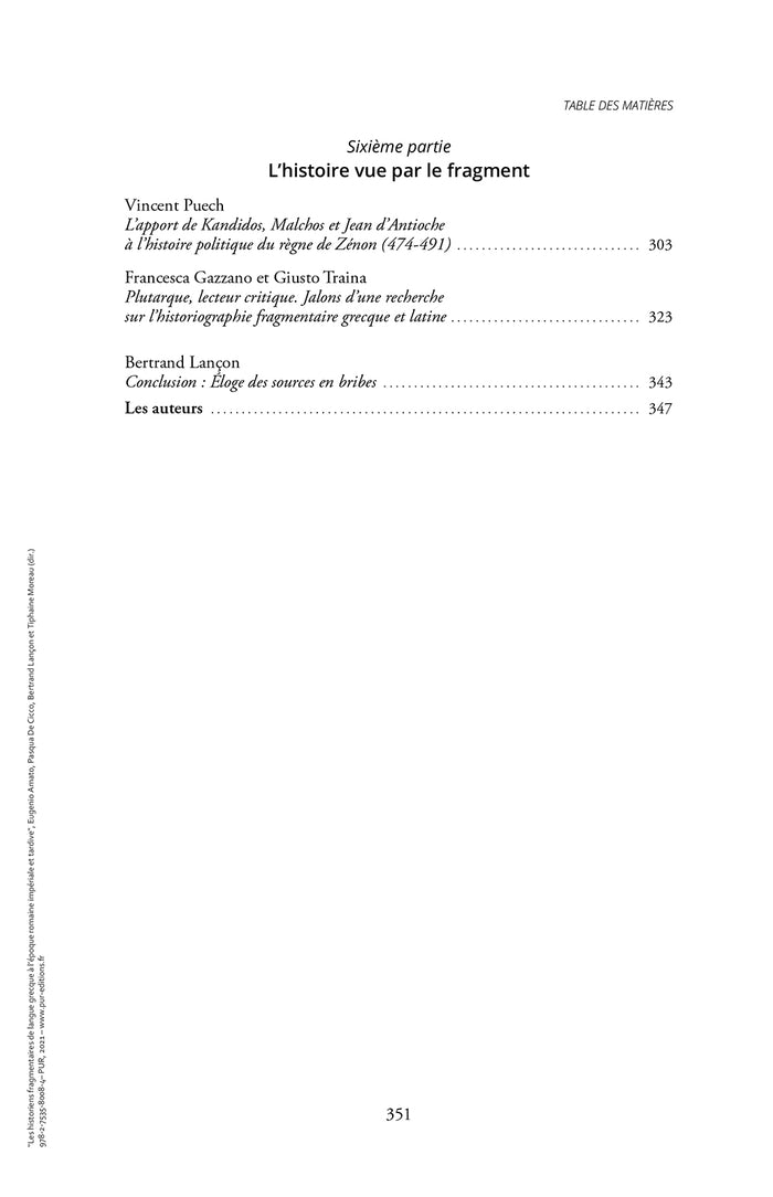 Les historiens fragmentaires de langue grecque à l'époque impériale et tardive