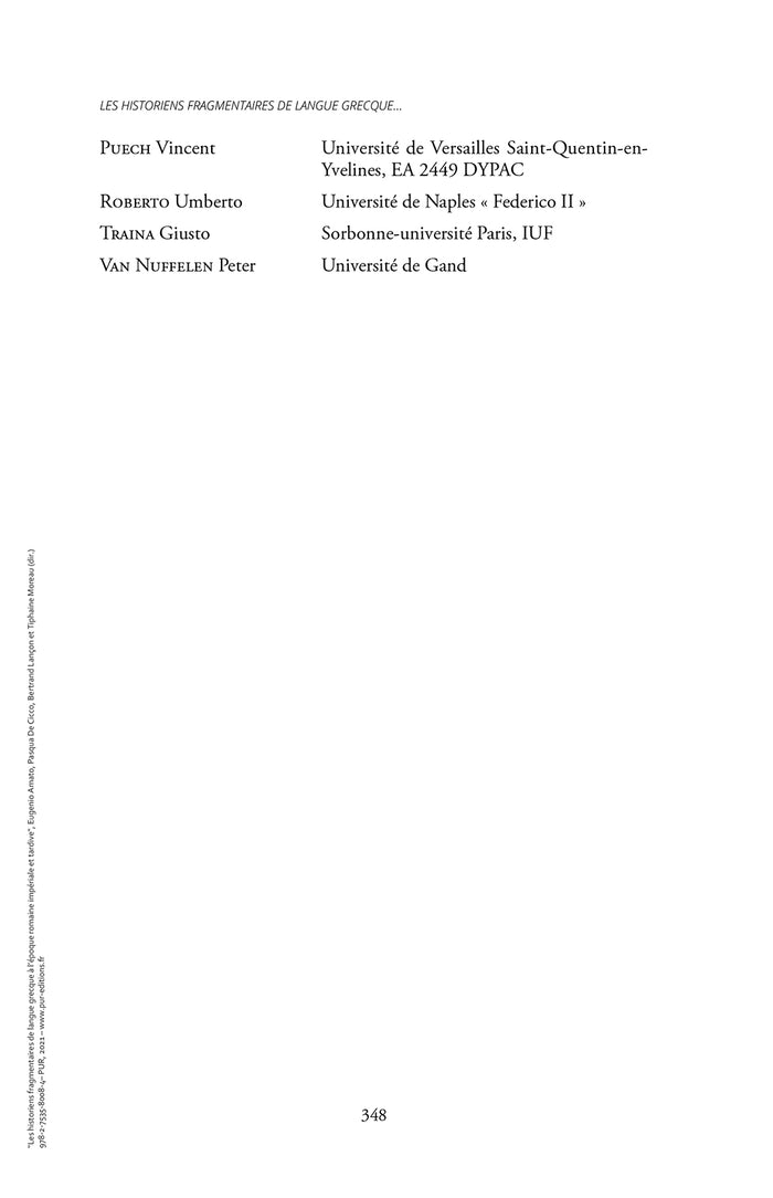 Les historiens fragmentaires de langue grecque à l'époque impériale et tardive
