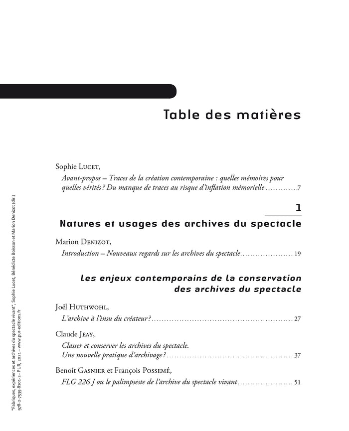 Fabriques, expériences et archives du spectacle vivant
