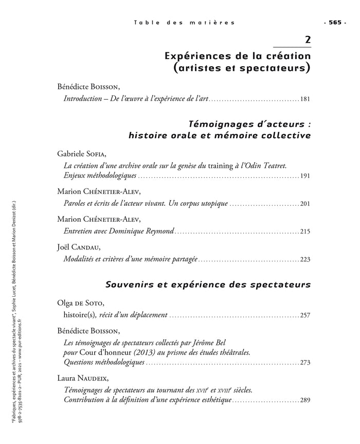 Fabriques, expériences et archives du spectacle vivant