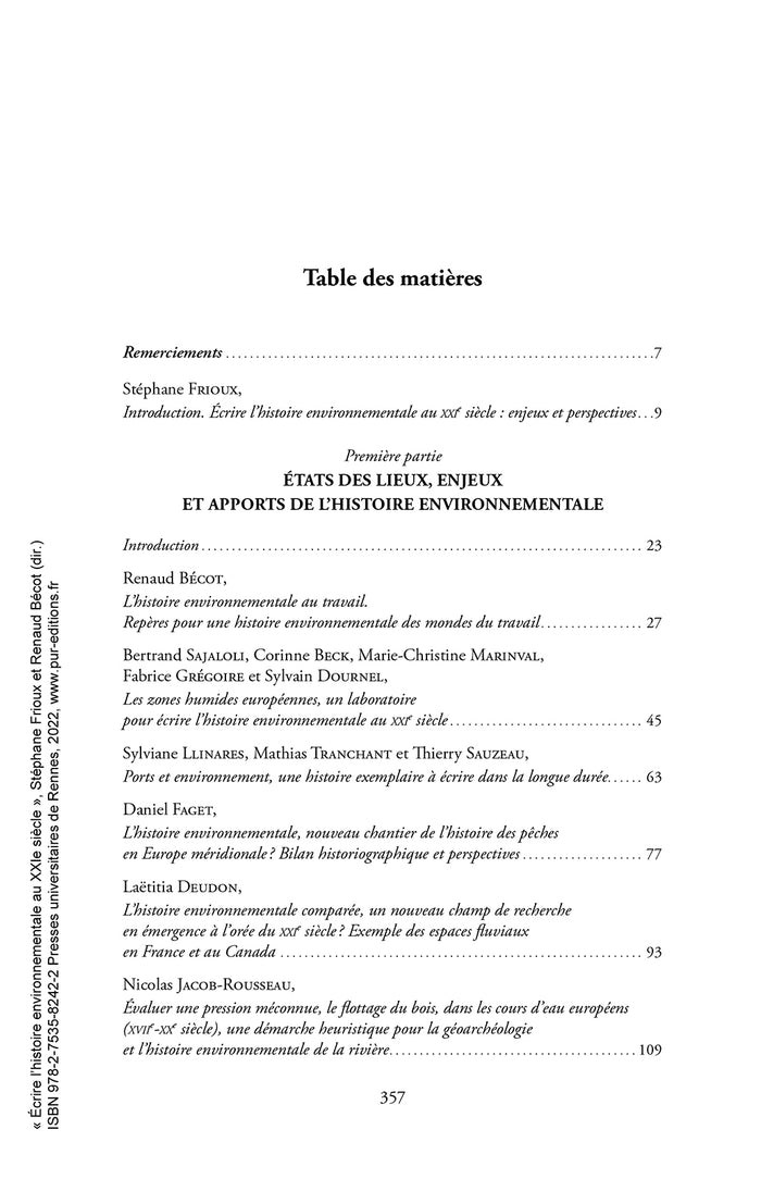 Écrire l'histoire environnementale au XXIe siècle