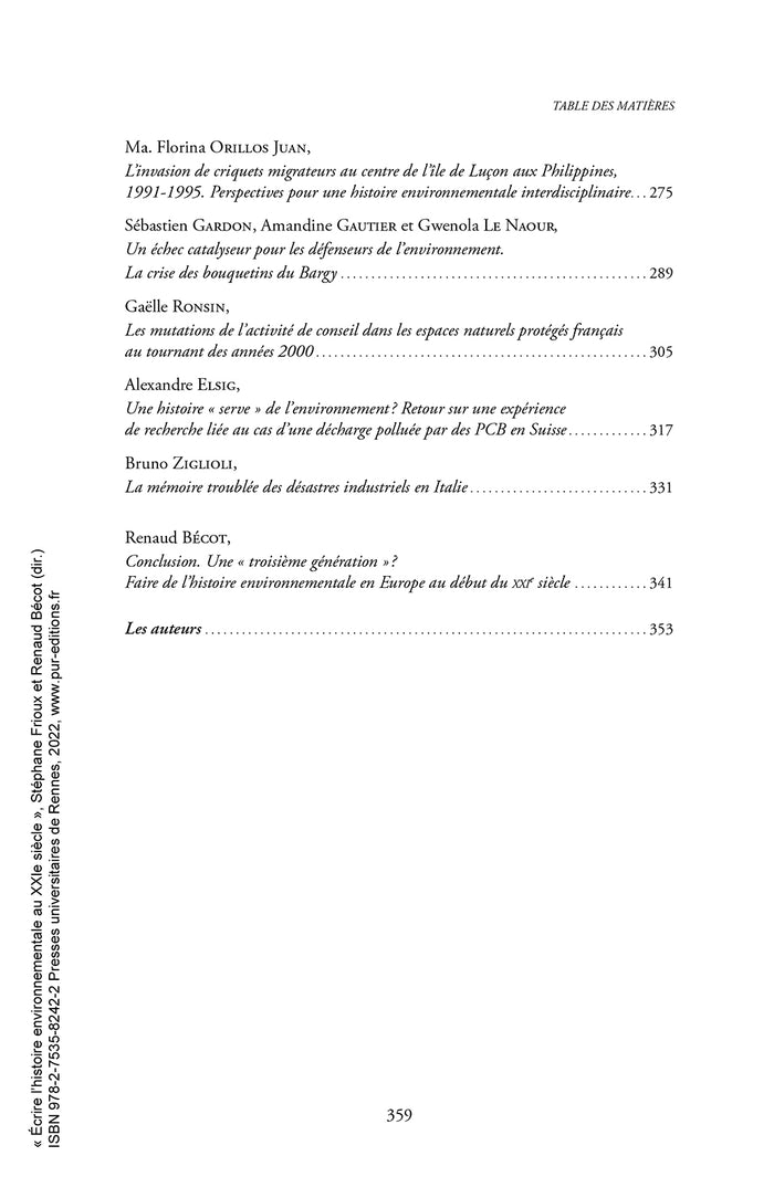 Écrire l'histoire environnementale au XXIe siècle