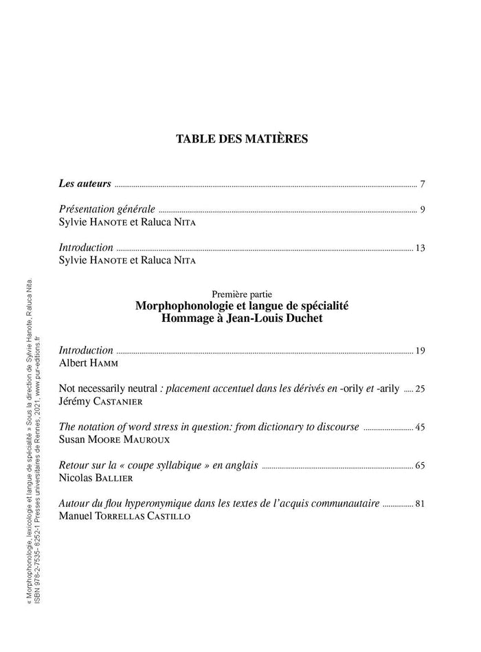 Morphophonologie, lexicologie et langue de spécialité