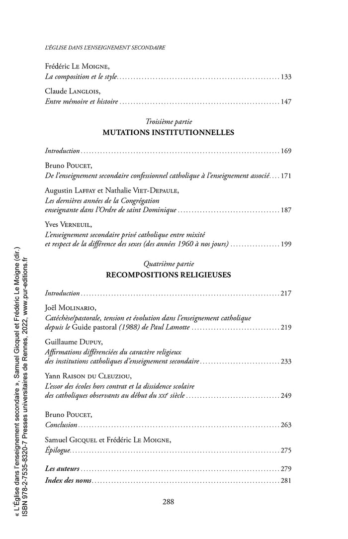 L'Église dans l'enseignement secondaire