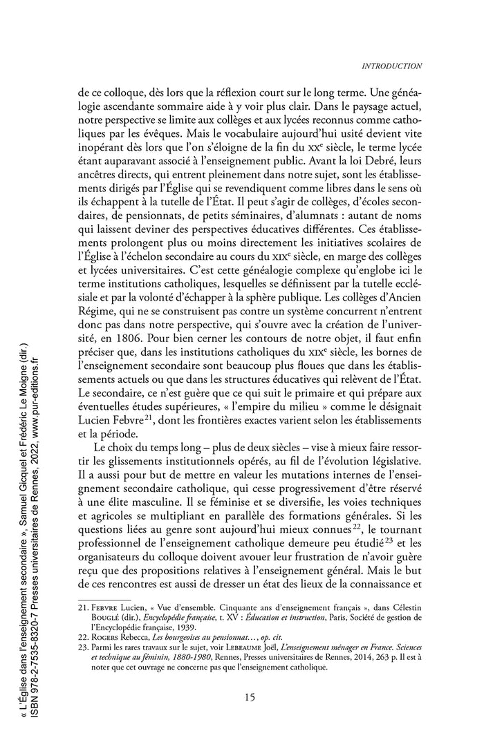 L'Église dans l'enseignement secondaire