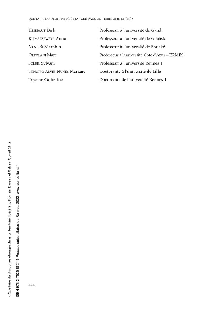 Que faire du droit privé étranger dans un territoire libéré ?