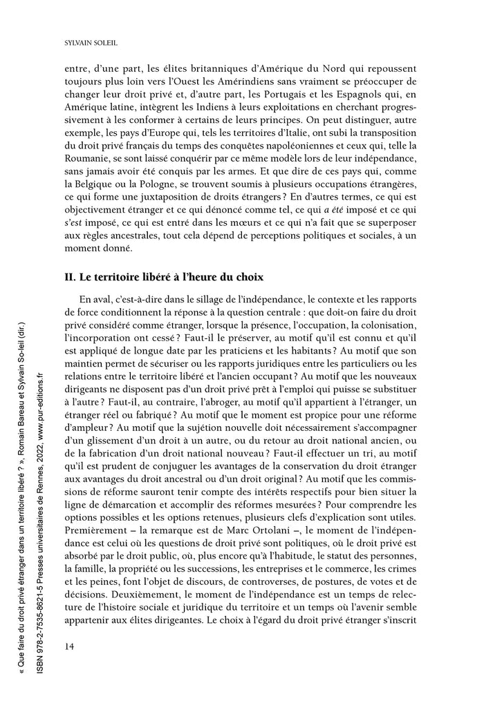 Que faire du droit privé étranger dans un territoire libéré ?