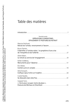 Retrait, effacement, disparition dans les arts et la littérature d'aujourd'hui