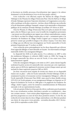 Scolarisation, bilinguisme et cultures amérindiennes en Guyane française