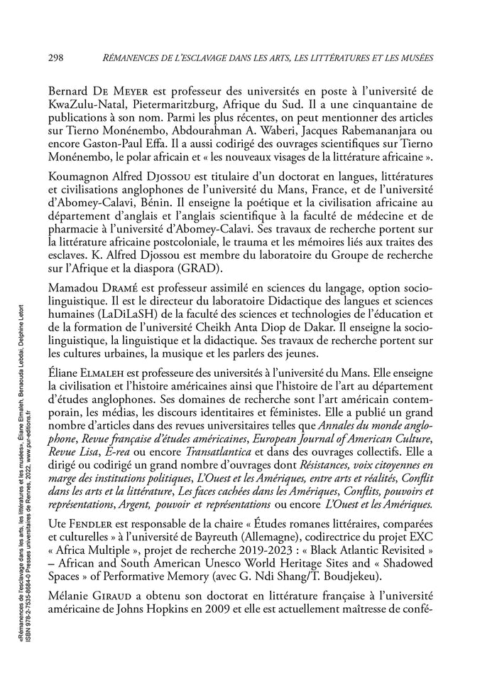 Rémanences de l'esclavage dans les arts, les littératures et les musées