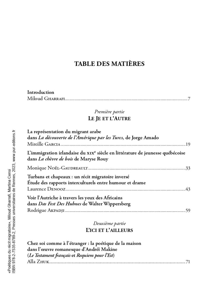 Poétiques du récit migratoire