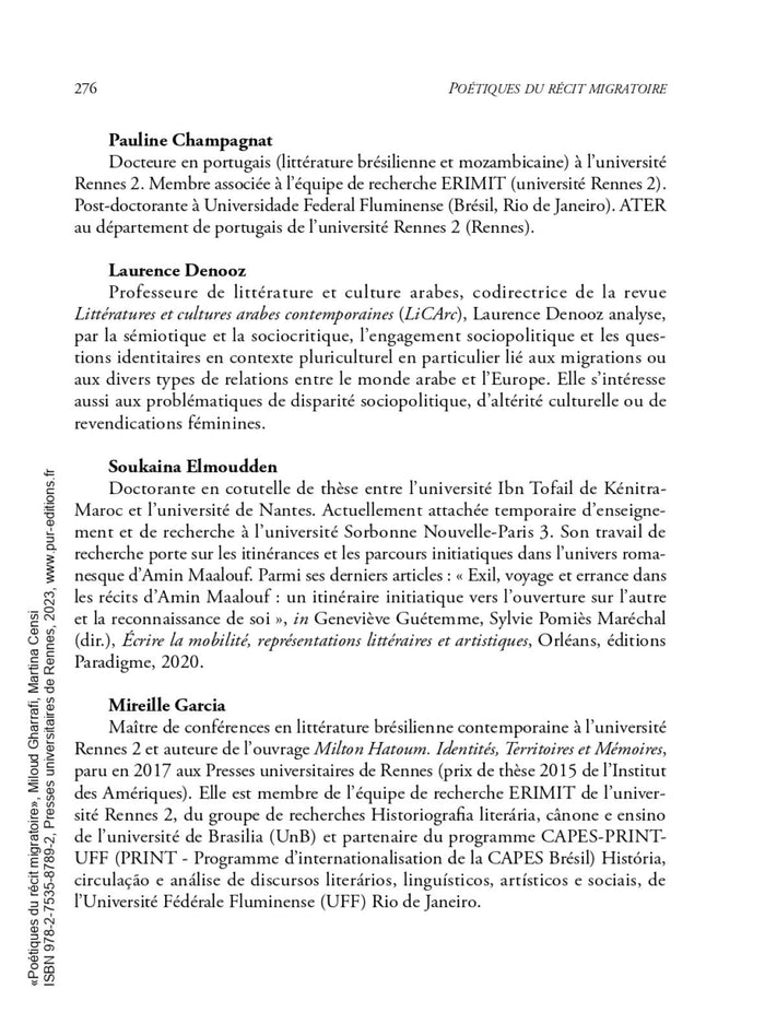 Poétiques du récit migratoire