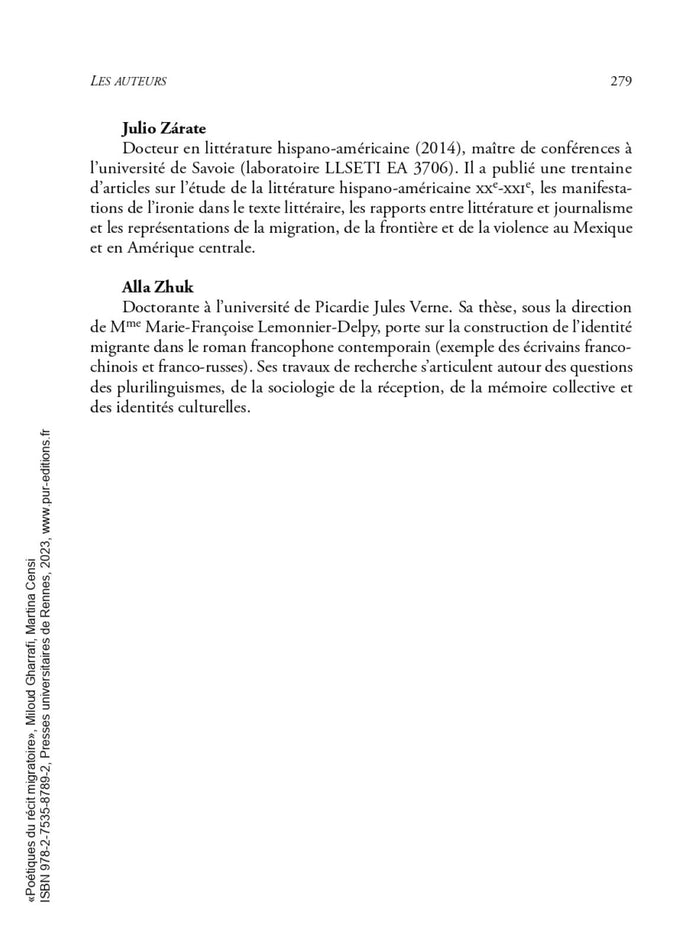 Poétiques du récit migratoire