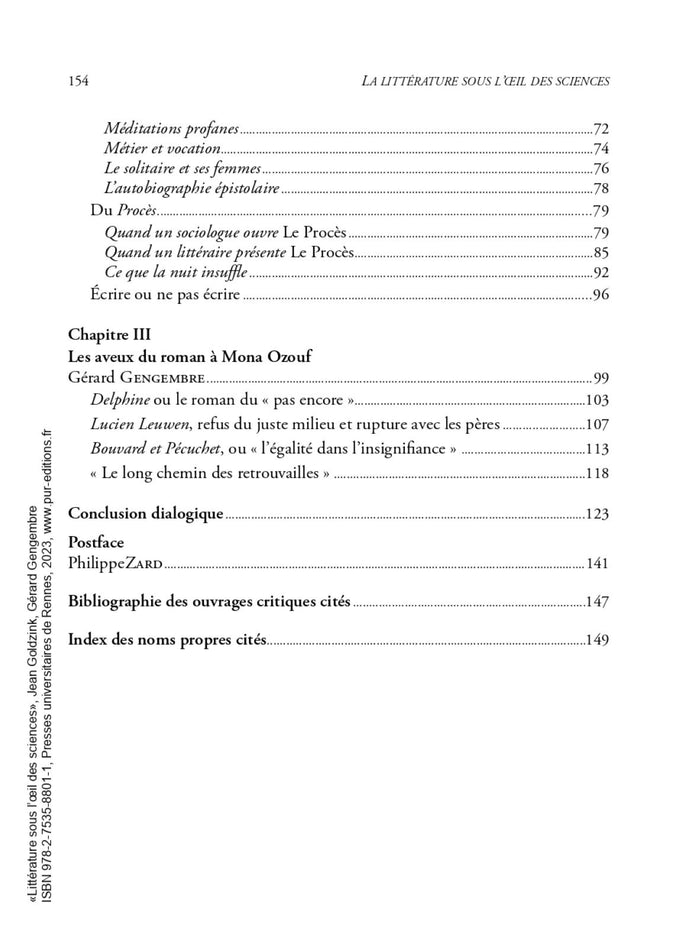 La Littérature sous l'oeil des sciences