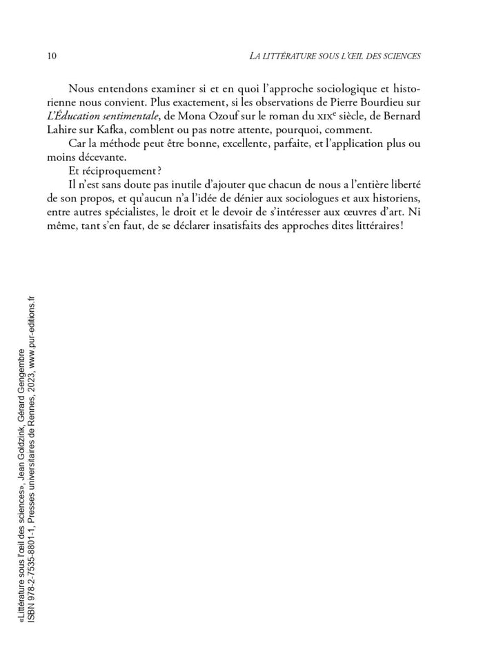 La Littérature sous l'oeil des sciences