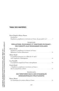 Populations, peuplement et territoires en France