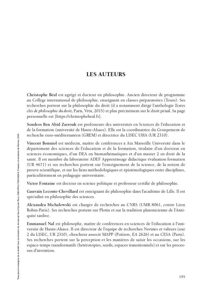 Que peut-on enseigner de la vérité ?