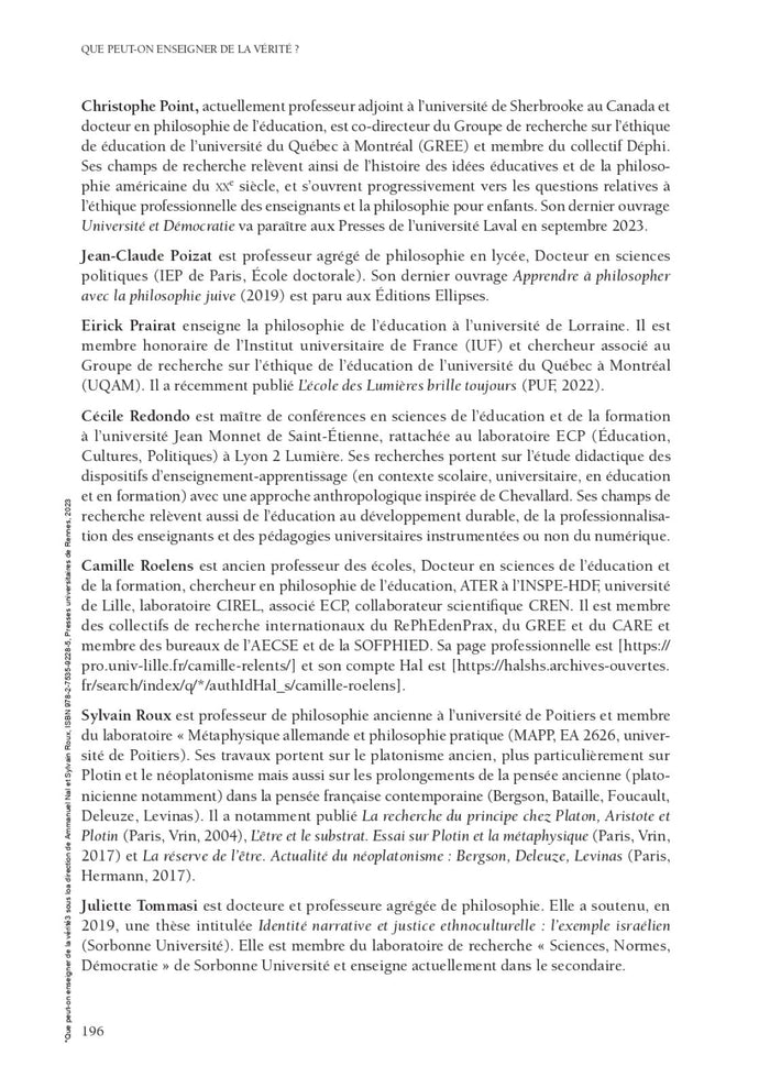 Que peut-on enseigner de la vérité ?