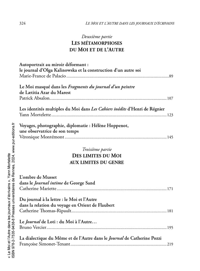 Le Moi et l'Autre dans les journaux d'écrivains