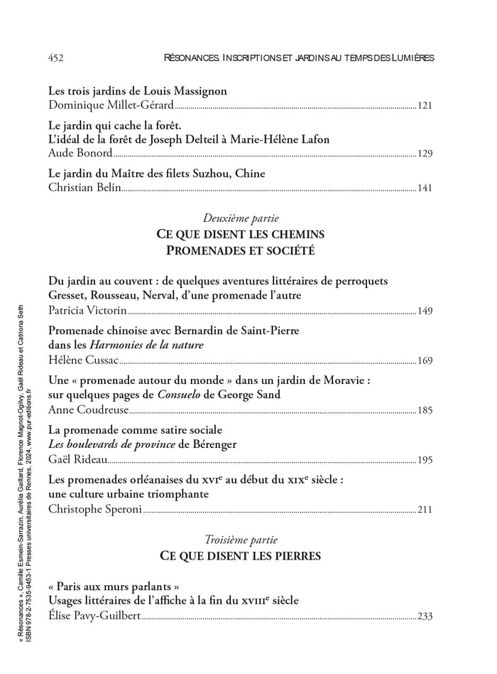 Résonances : inscriptions et jardins au temps des Lumières.