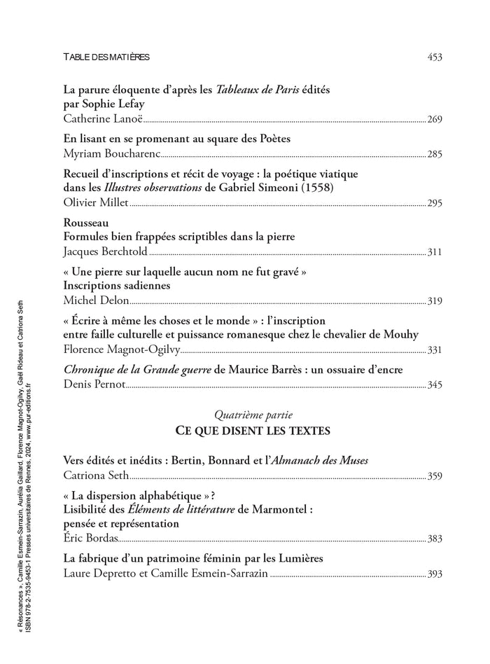 Résonances : inscriptions et jardins au temps des Lumières.