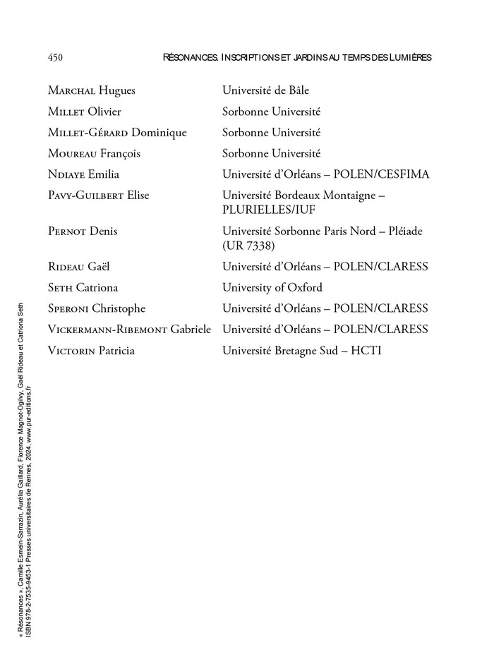 Résonances : inscriptions et jardins au temps des Lumières.