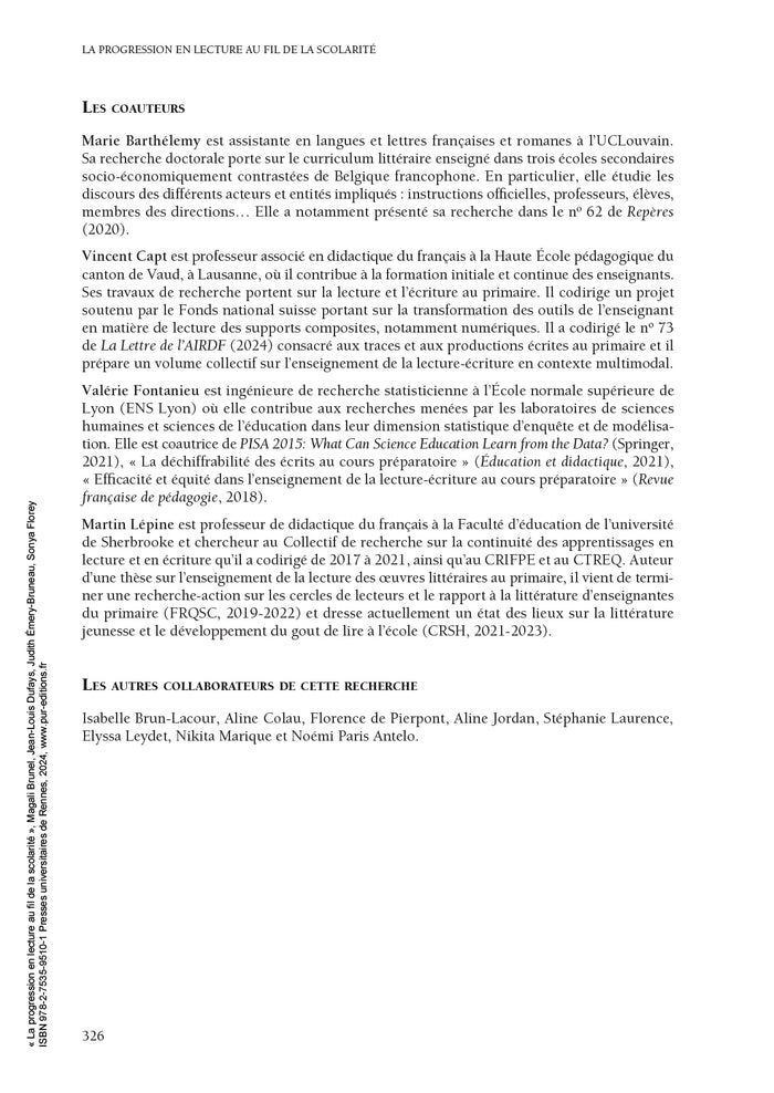 La progression en lecture au fil de la scolarité