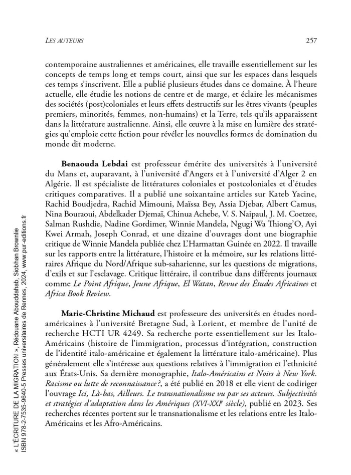 L'écriture de la migration