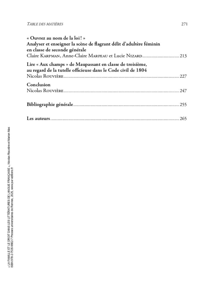 La famille et le droit dans les littératures de langue française