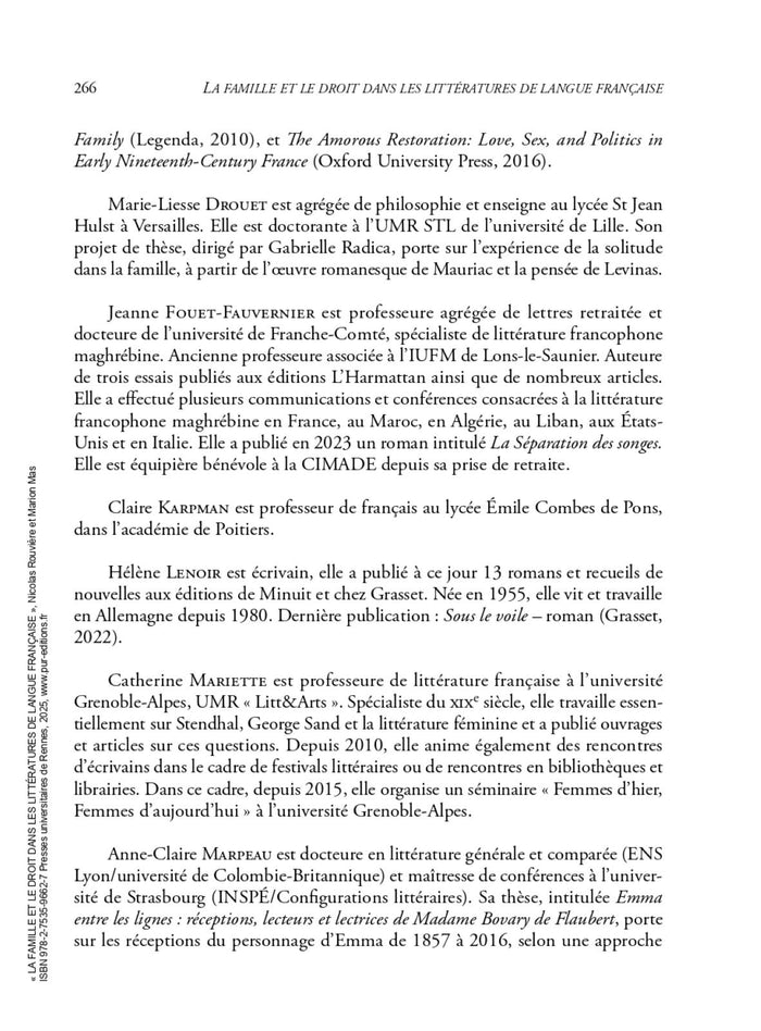 La famille et le droit dans les littératures de langue française