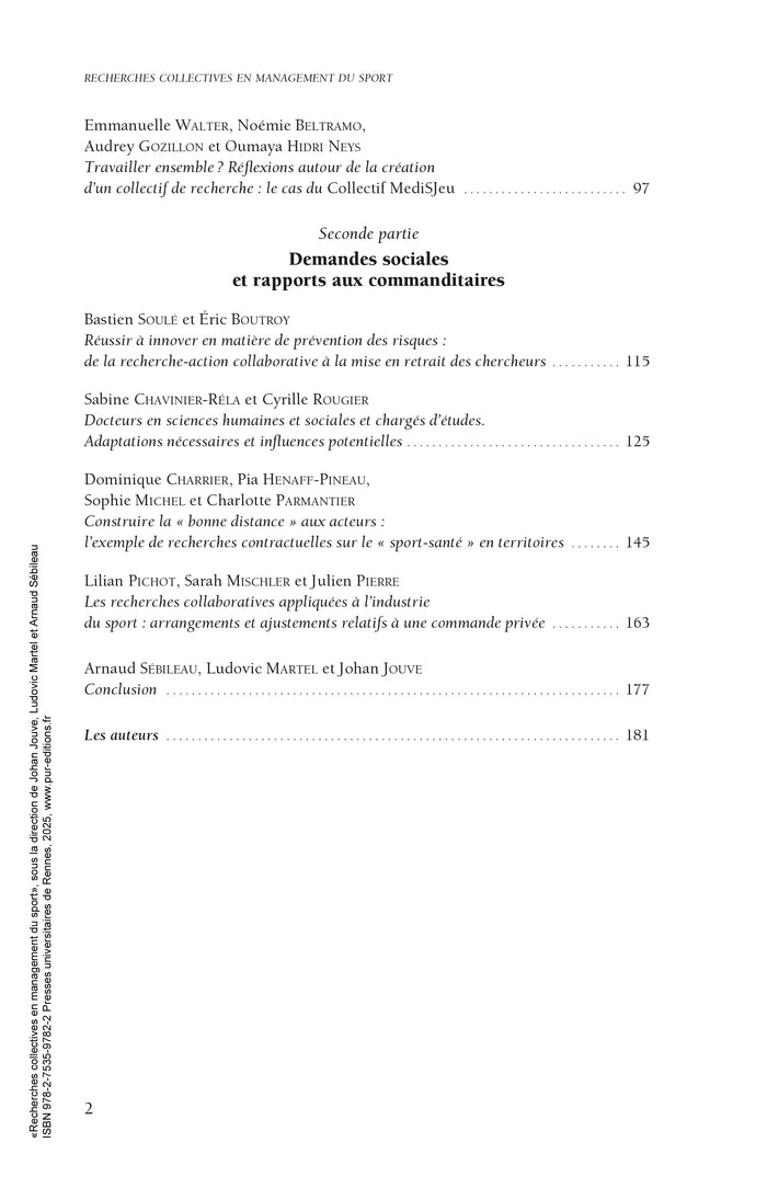 Recherches collectives en management du sport