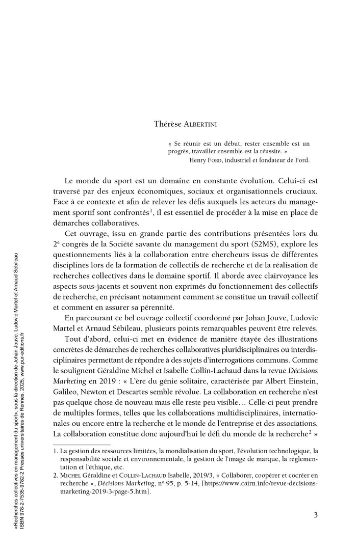 Recherches collectives en management du sport