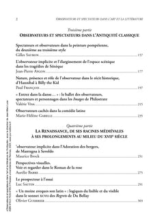 Observateurs et spectateurs dans l'art et la littérature de l'Antiquité au XVIIe siècle