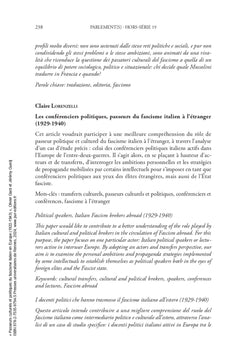 Passeurs culturels et politiques du fascisme italien en Europe: 1922-1943