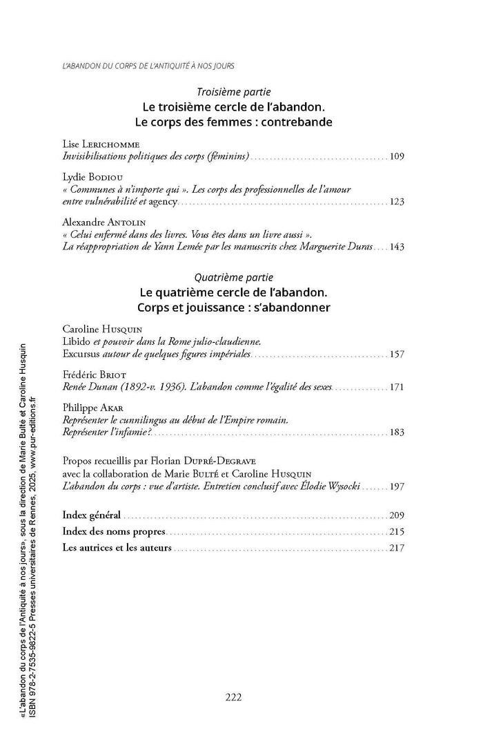 L'abandon du corps de l'Antiquité à nos jours