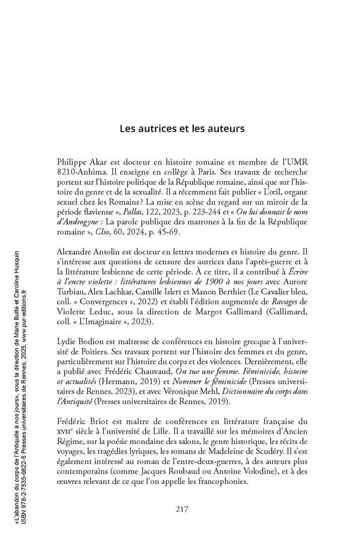 L'abandon du corps de l'Antiquité à nos jours