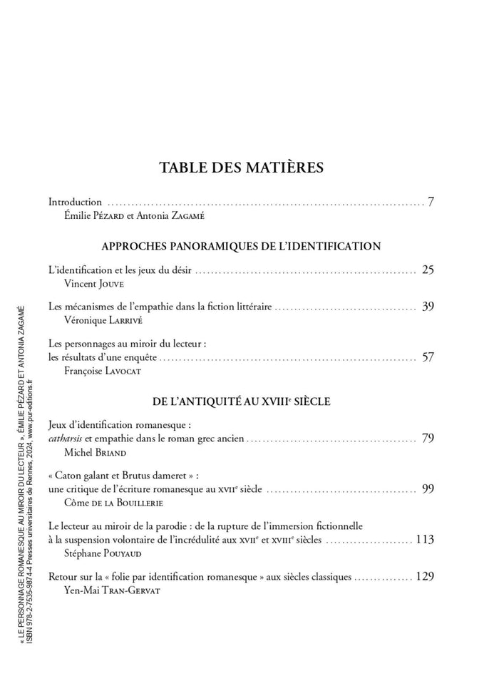 Le personnage romanesque au miroir du lecteur