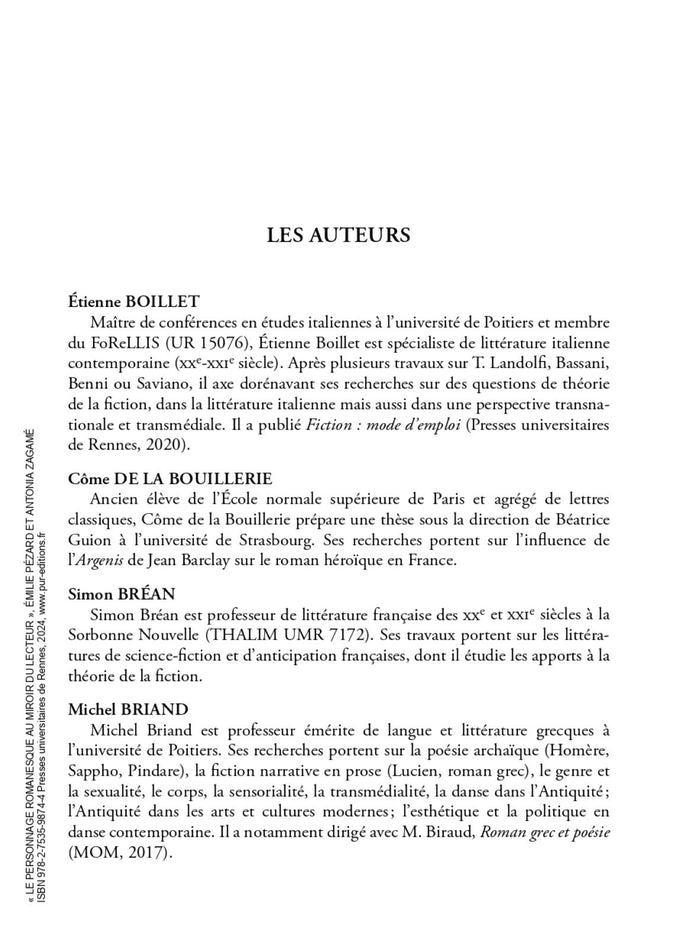 Le personnage romanesque au miroir du lecteur