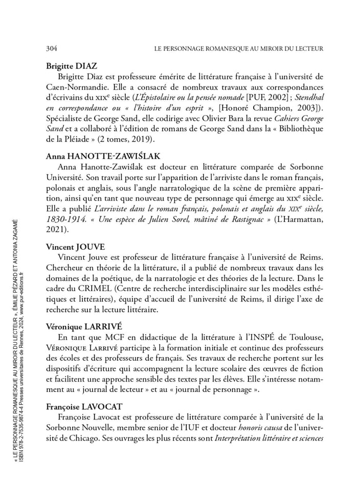 Le personnage romanesque au miroir du lecteur