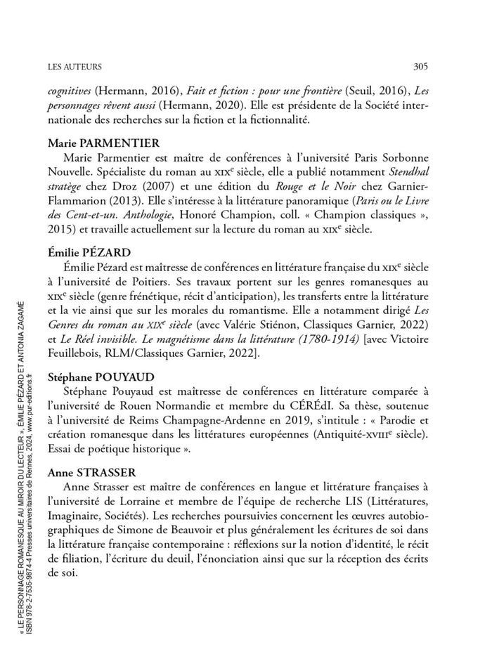 Le personnage romanesque au miroir du lecteur