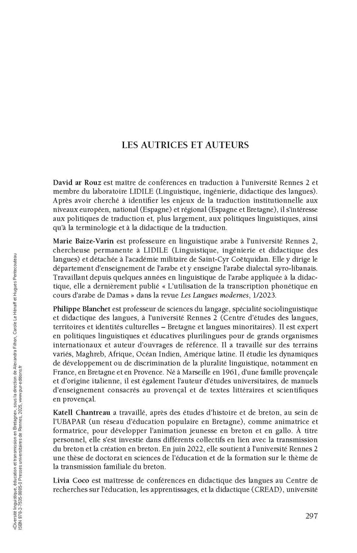 Diversité linguistique, éducation et transmission en Bretagne