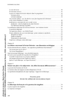 Entendre le lecteur Pour une approche socio-didactique de la lecture littéraire au collège et au lycée