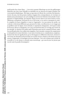 Entendre le lecteur Pour une approche socio-didactique de la lecture littéraire au collège et au lycée